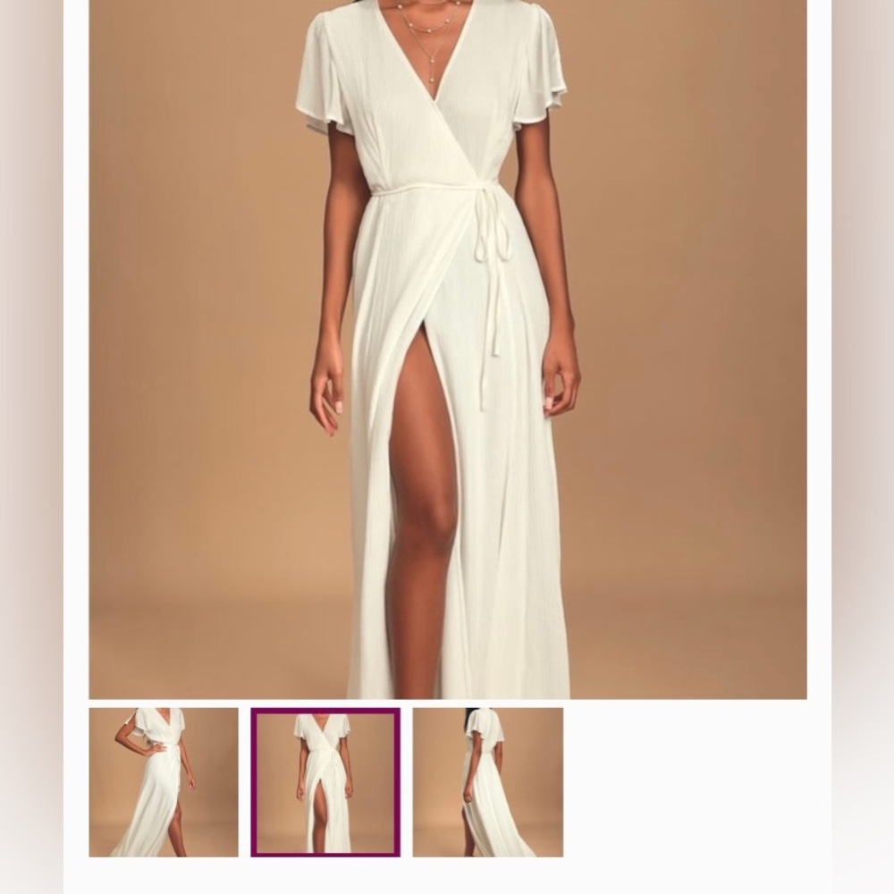 Lulu's White Wrap Maxi Dress with Flutter Sleeves, XS